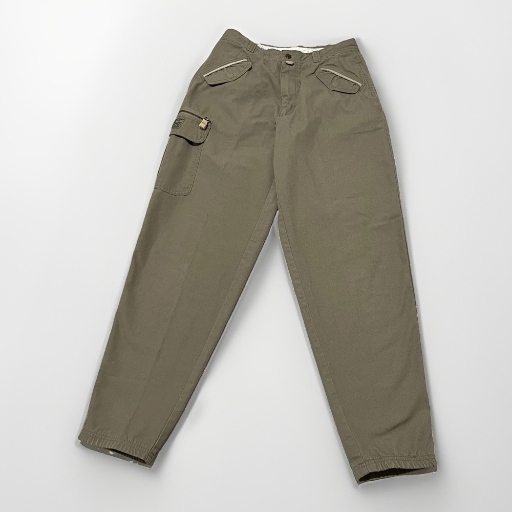 Vintage 80s Bugle Boy Special Issue Mens Olive Green Tapered Cargo Pants 30x30
